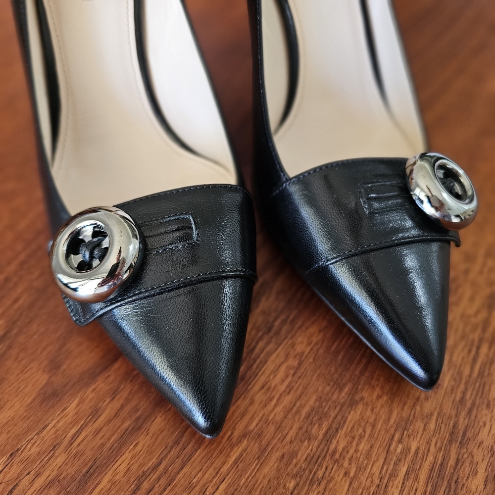 PRADA Black Leather Button Heels Point Toe Sz 40.5 - Picture 15 of 16